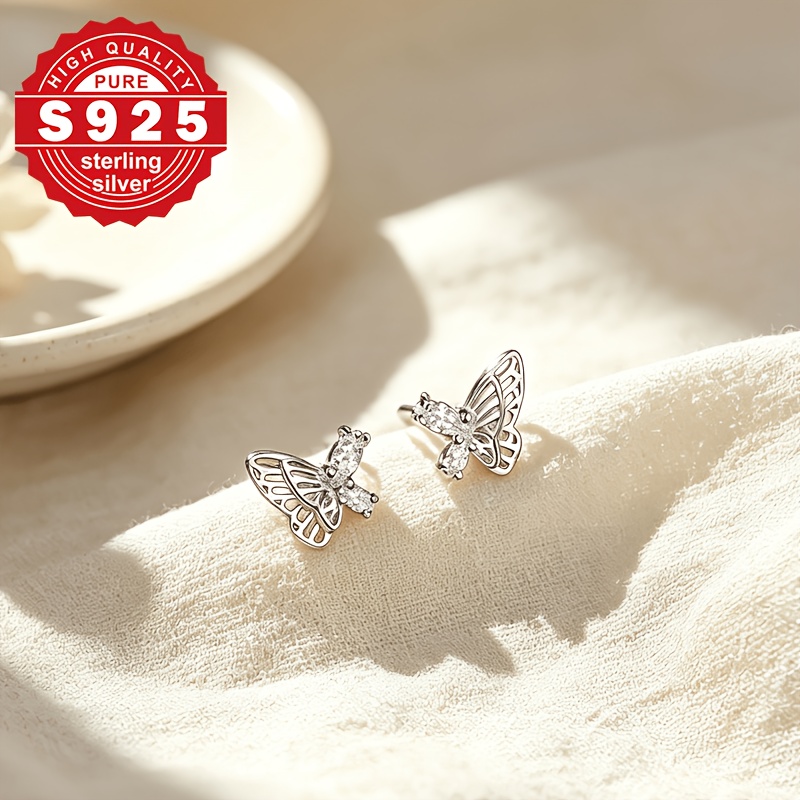 S925 Silver Stud Earrings with Sparkling Synthetic Zirconia